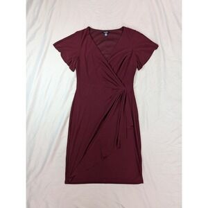CHAPS Burgundy Faux Wrap V Neck Flutter Sleeve Sheath Dress Women's Size Medium